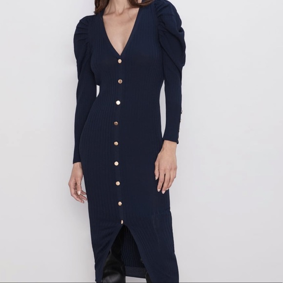 Zara Navy Blue Puffy Sleeved Dress 
